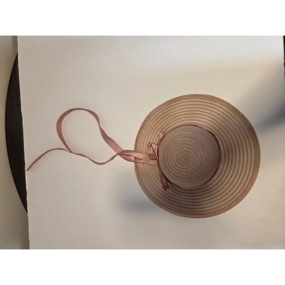Accessories - Vintage Style Wide Brim Sun Hat Blush Pink Ribbon Tie Tea Party Garden Wedding
